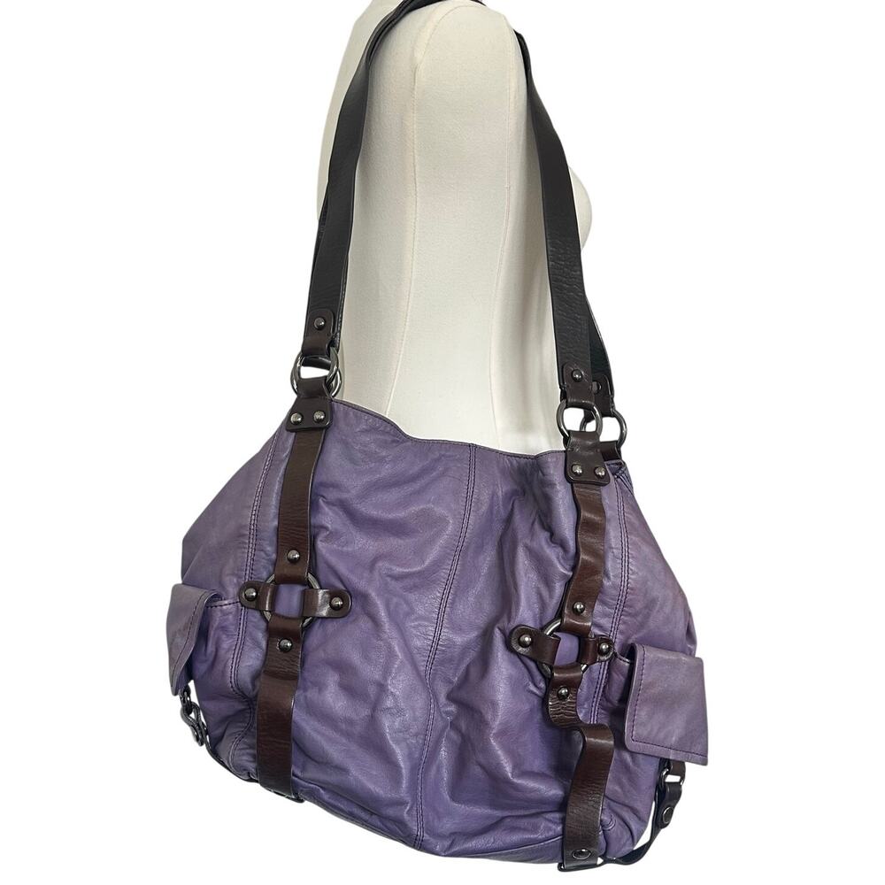Donald J Pliner Purple Leather City Bag Y2K Slouchy Hobo Shoulder Bag Harness